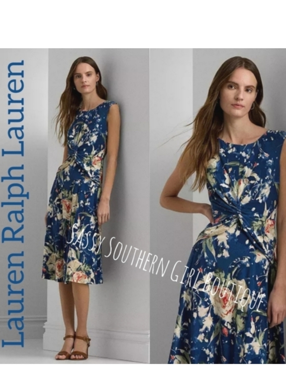 🆕⭐ Ralph Lauren Blue Floral Midi Dress
